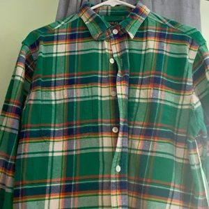 Mens Large Flannel button down polo double pockets